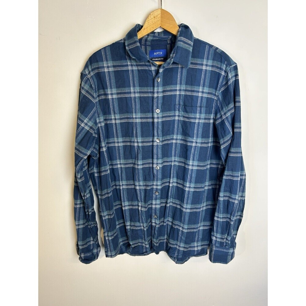 Apt 9 Standard Size L Fit Premier Flex Men's Blue Long Sleeve Shirt Oeko-Tex